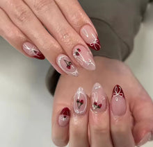 Load image into Gallery viewer, Red lace strawberry press on nails
