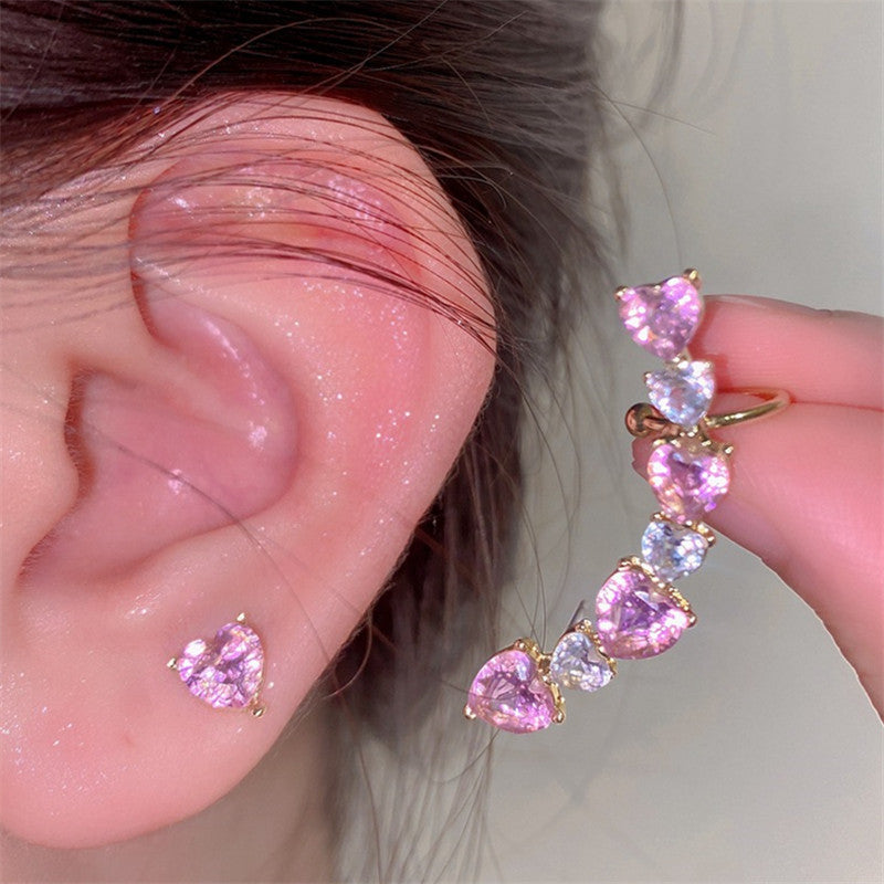 Pink Hearts earrings and ear cuff