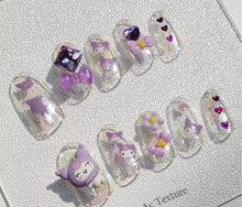 Load image into Gallery viewer, Handmade Purple Kuromi nails
